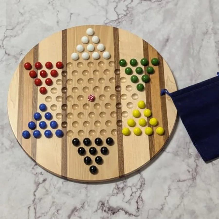 Chinese Checkers and Irk/Aggravation Combo Game Board in Subtle Stripes with Multi-Color Design for Indoor Family Entertainment