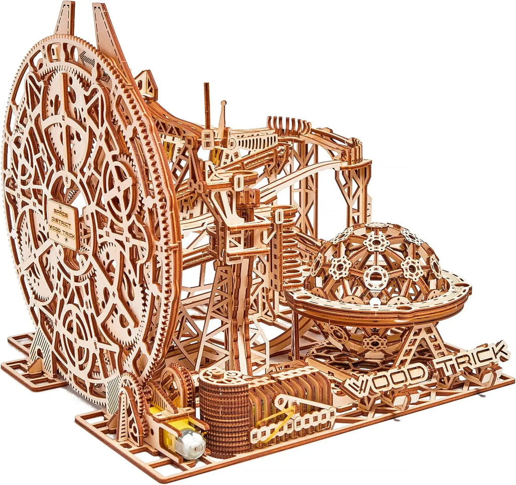 Wooden Marble Run Electric Motorized - 3D Wooden Puzzles for Adults and Kids to Build - 15x14 in - Roller Coaster Wooden Model K