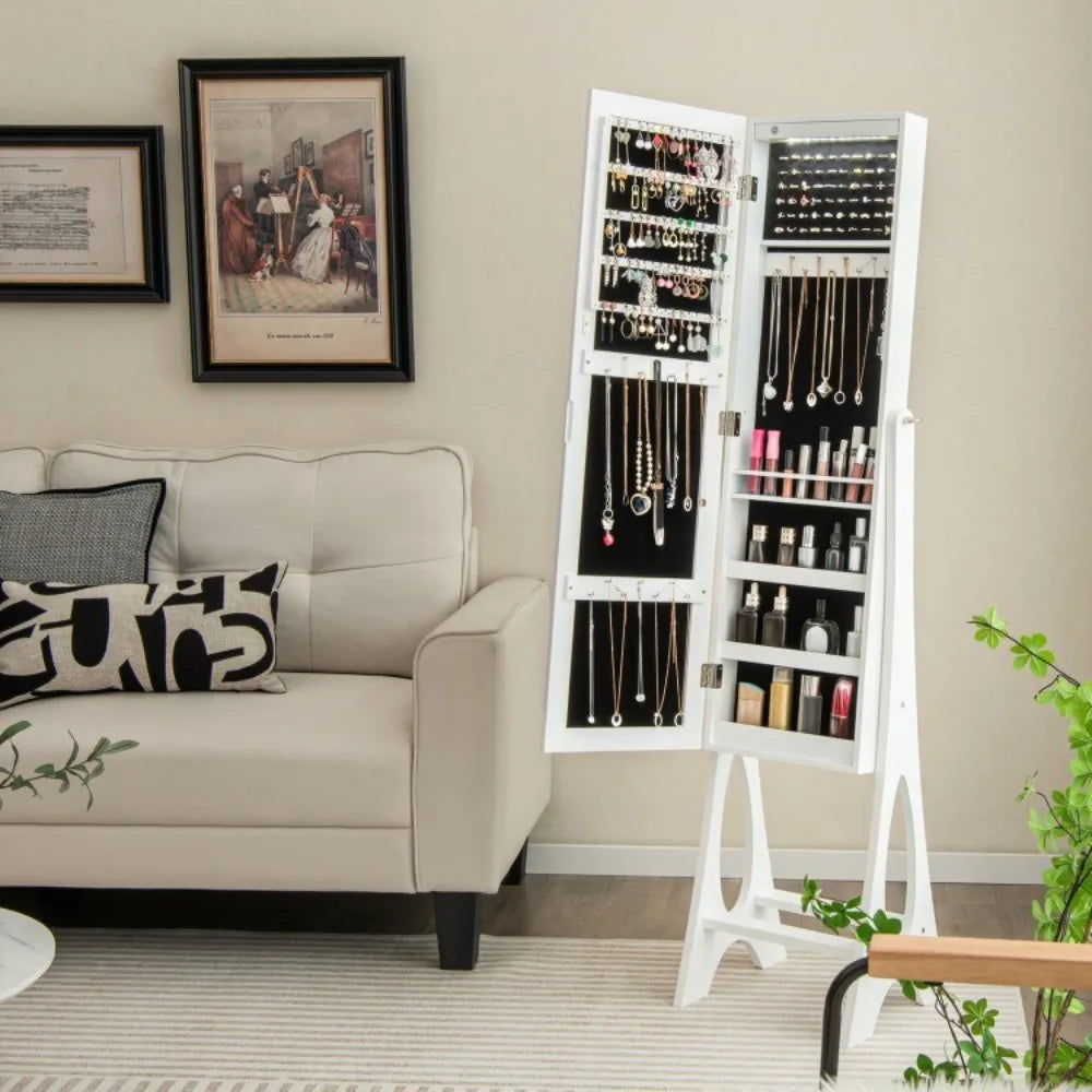 Jewelry Cabinet Lockable Armoire Organizer Freestanding With Full Size Mirror