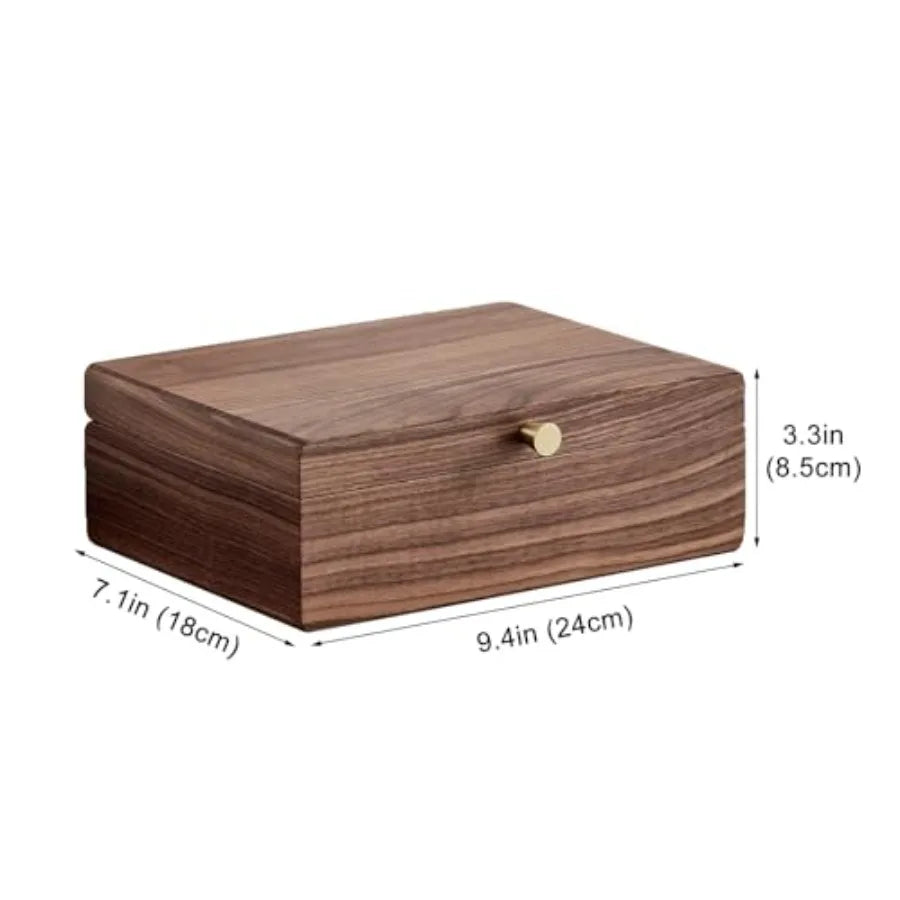 Black Walnut Wooden Jewelry Box for Women 2 Layer Jewelry Organizer with Removable Tray for Watches Rings Earrings Necklace Bra