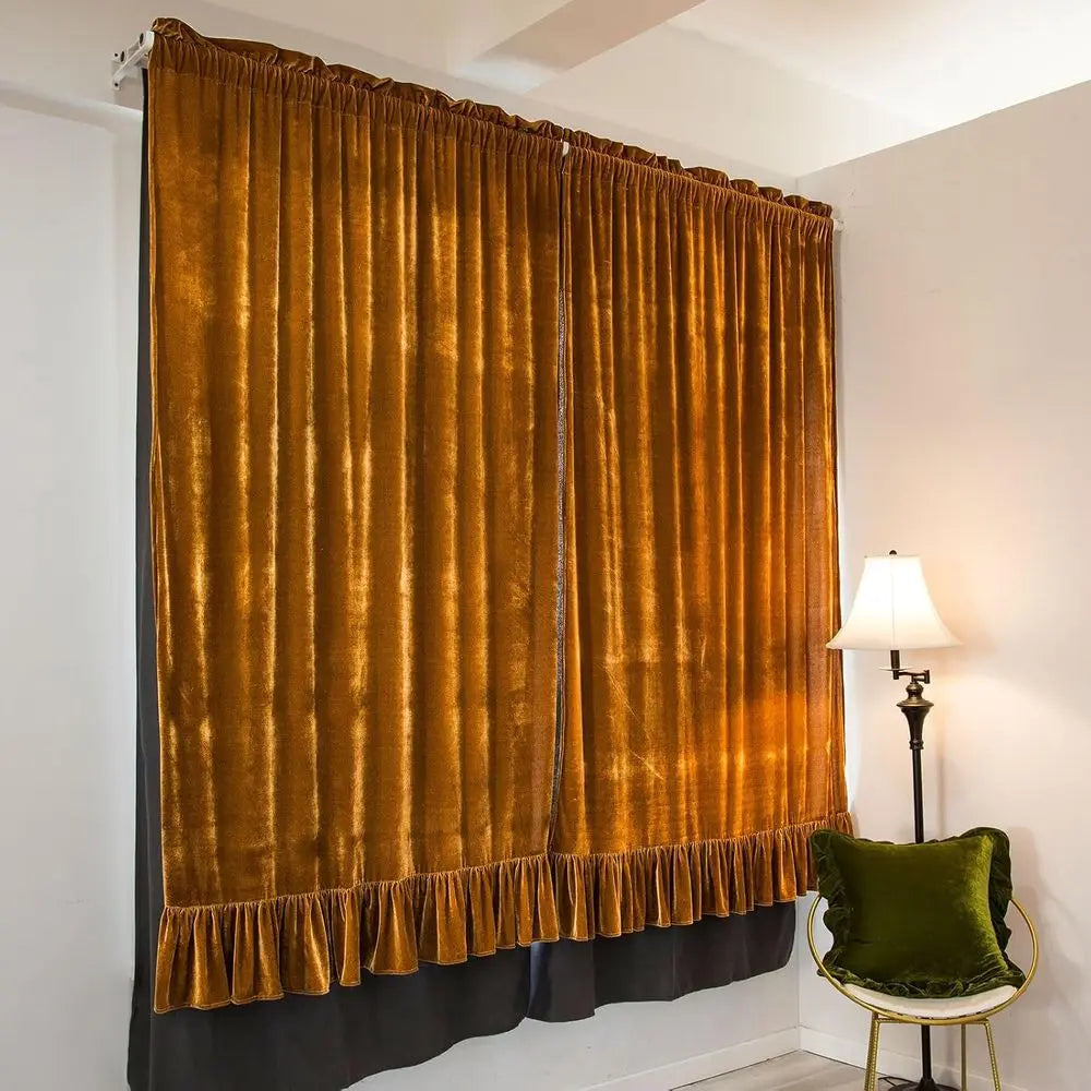 Golden Camel Vintage Ruffle Curtains, Pair, Soft Decorative, 52x84 for Living Room & Bedroom