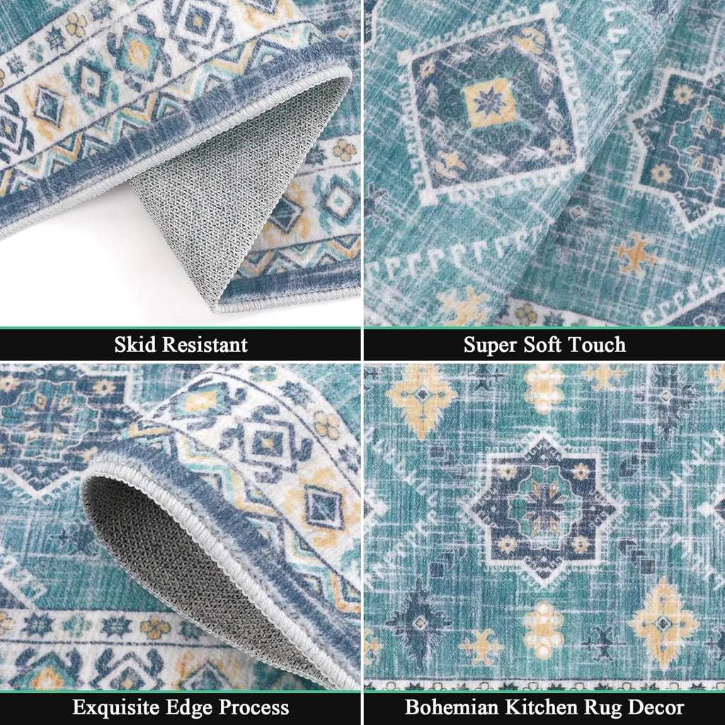 Boho Kitchen Rug Set with Runner, Non-Slip Washable Floor Mats for Hallway and Laundry, Holiday Decor
