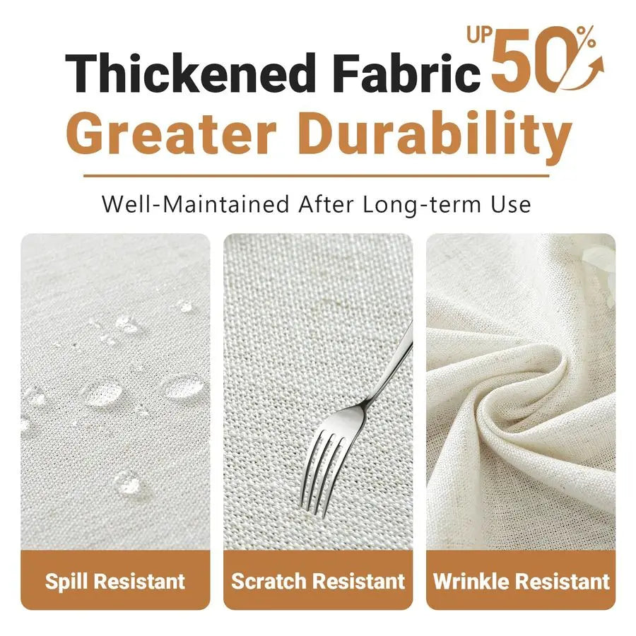 Textured Table Cloth for Rectangle Table, Heavy Duty Farmhouse Tablecloth Solid Cotton Linen Waterproof Wrinkle Free Burlap Tabl