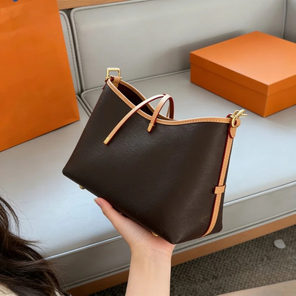 Fashion Brown Leather Tote Bag Women Top-Handle Classical Monogram