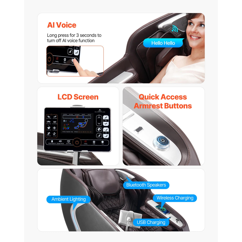 SucceBuy Massage Chair 4D Full Body Zero Gravity Recliner w/SL Track Stretch AI Voice Control Heat Foot Roller Retractable Pedal