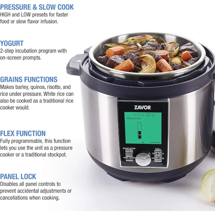 LUX LCD 6 Quart Programmable Electric MultiCooker for Home Kitchen: Advanced Pressure Cooking Slow Simmering Rice Preparation Y