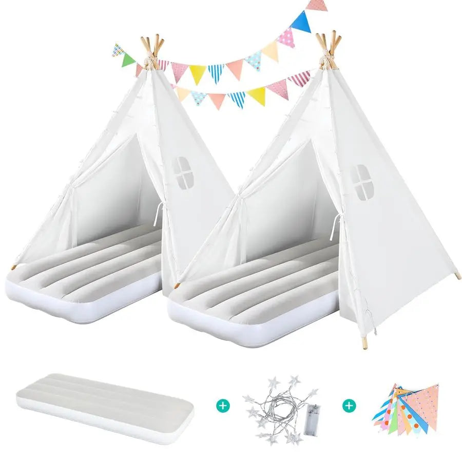 Pack Teepee Tent for Kids with Inflatable Airbed, Light, Indoor Toddler Sleepover Tents Children Room Tents for Slumber Party, O