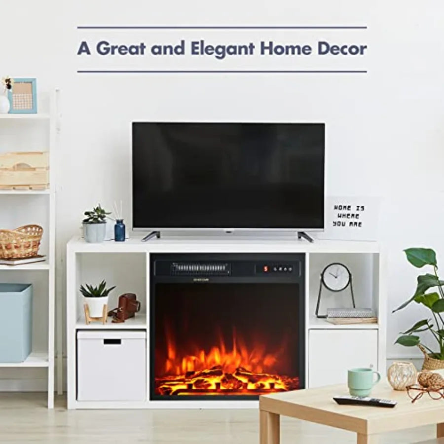 18 Electric Fireplace Insert Heater Wall Recessed/Mounted Fire Places Electric Fireplace with Remote 2 Modes Heat 9H Timer 5 Br