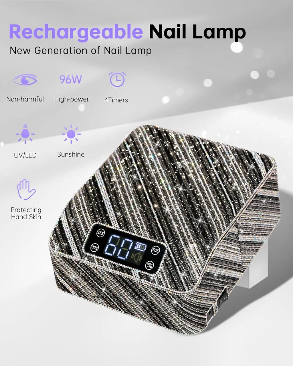 Rechargeable UV Nail Lamp, LED Gel Polish Dryer with Timer & Auto Sensor, Zebra Diamond Design