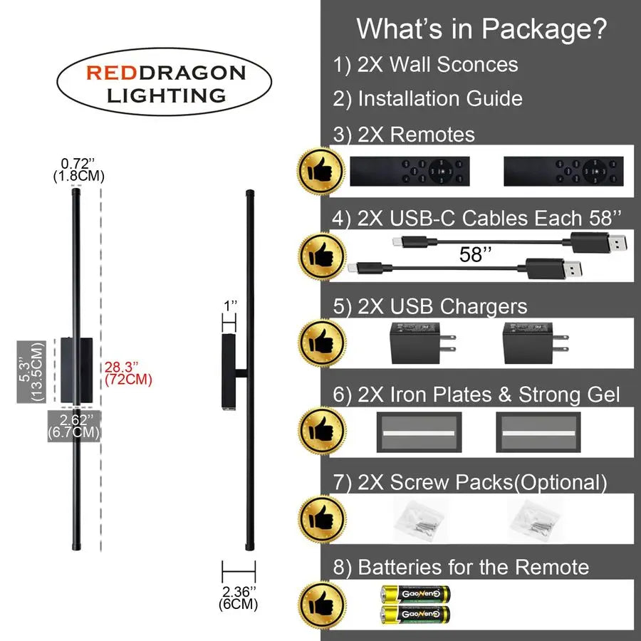 Install Peel and Stick on Battery Operated Wall Sconces Set of 2 Rechargeable, Magnetic Linear Wall Sconce Wireless Long Picture