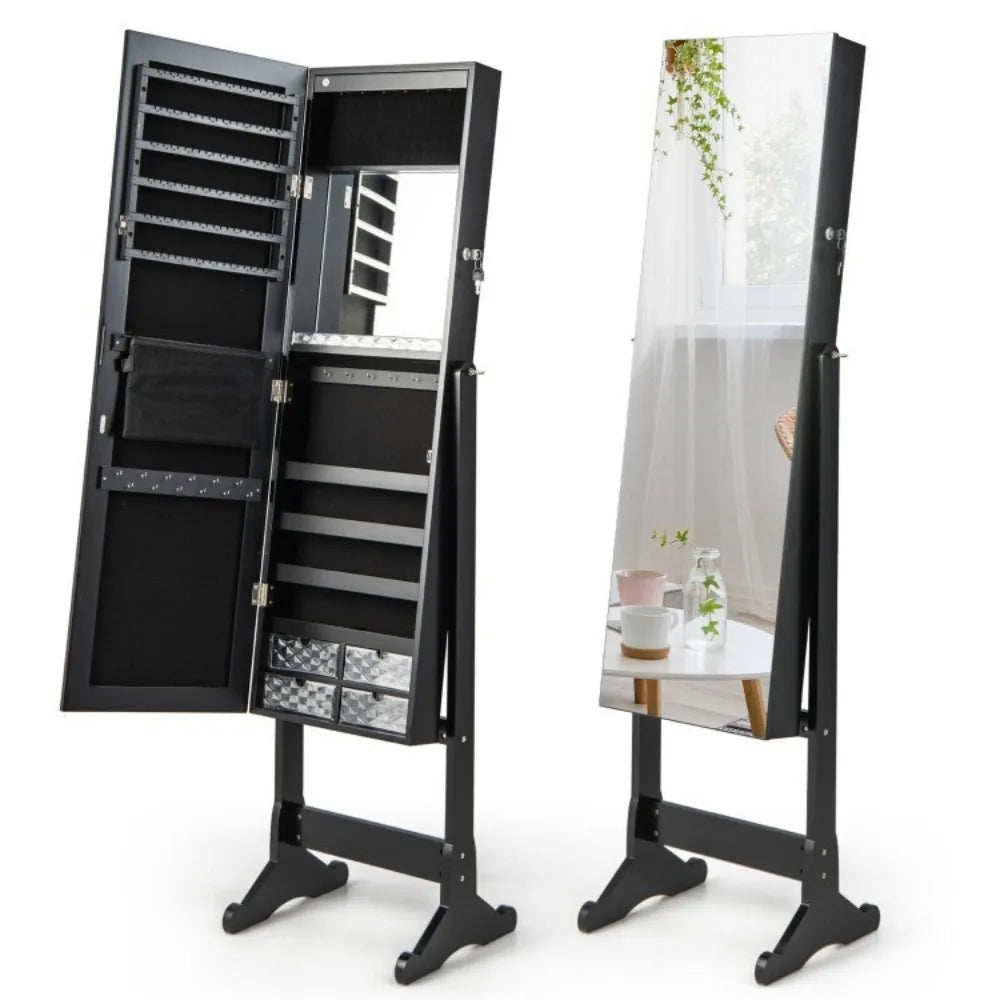Jewelry Cabinet Lockable Armoire Storage Organizer Full Length Mirror w/Lights
