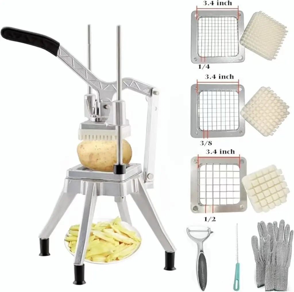 Professional Vegetable Chopper with Stainless Steel Blades, Manual Potato Slicer for Kitchen Use, Includes 3 Replacement Blades