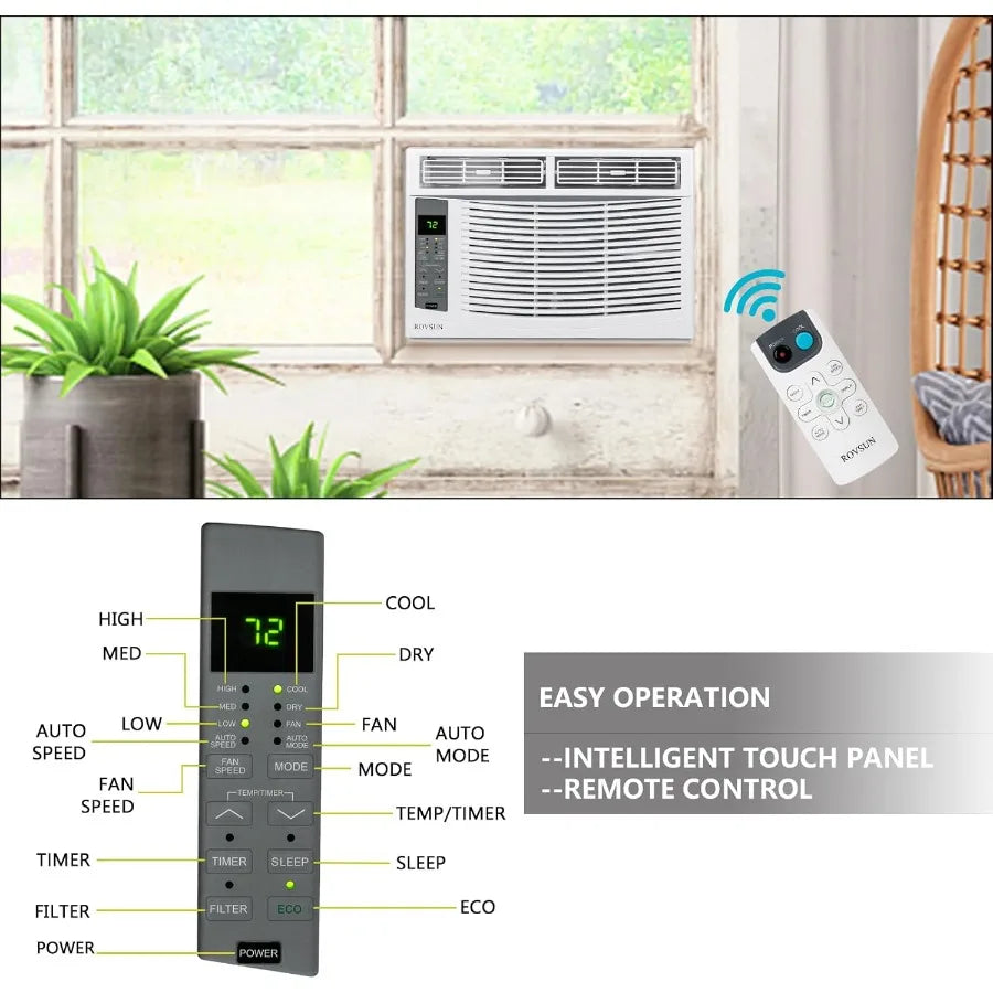 6000 BTU Window Air Conditioner 3in1 AC Unit for Window Works As Cooler Dehumidifier Fan with Timer Sleep ECO Mode Installation