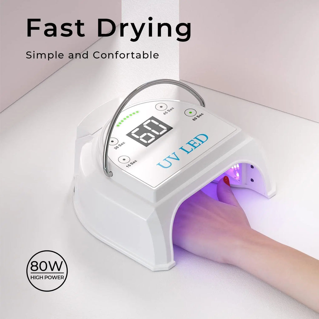 80W Cordless UV LED Nail Lamp with 45 Beads, Rechargeable Battery, Portable Gel Curing Dryer for Salon or Home Use