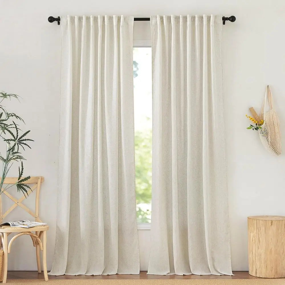 Extra Long 144 Linen Curtains, Pinch Pleat, Back Tab, Light Filtering, 52 W x 144 L, 2 Panels