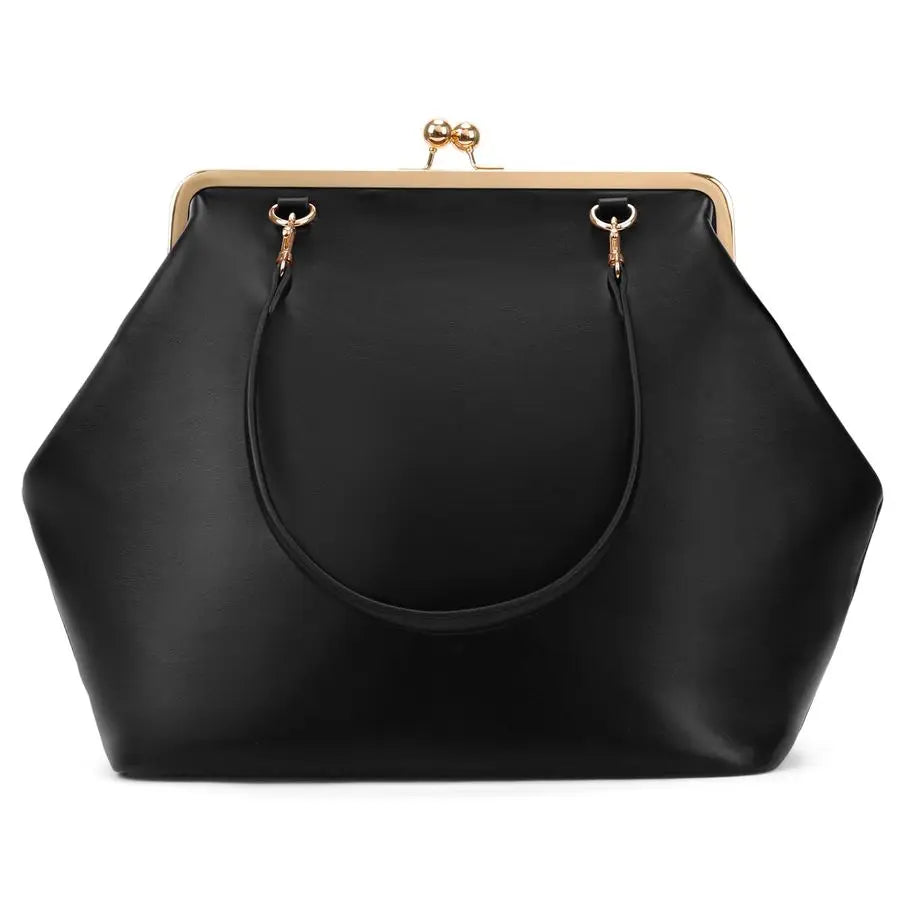 Womens Kiss Lock Bag PU Medium Top Handle Handbags Kiss Clasp Shoulder Bags Tote Purse Messenger Clutch