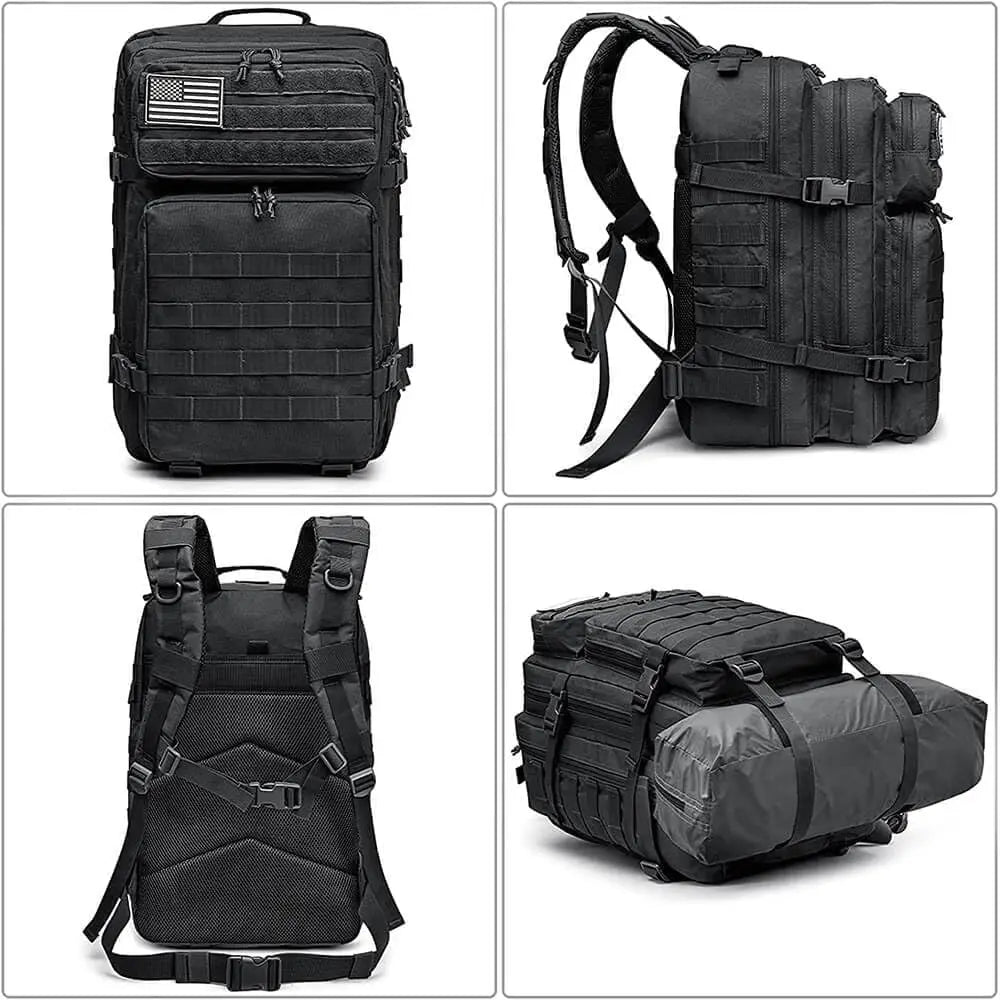 40L Tactical Backpack for Men | Molle Military Daypack with 7 Compartments | Outdoor Hiking, Camping, Travel – Black