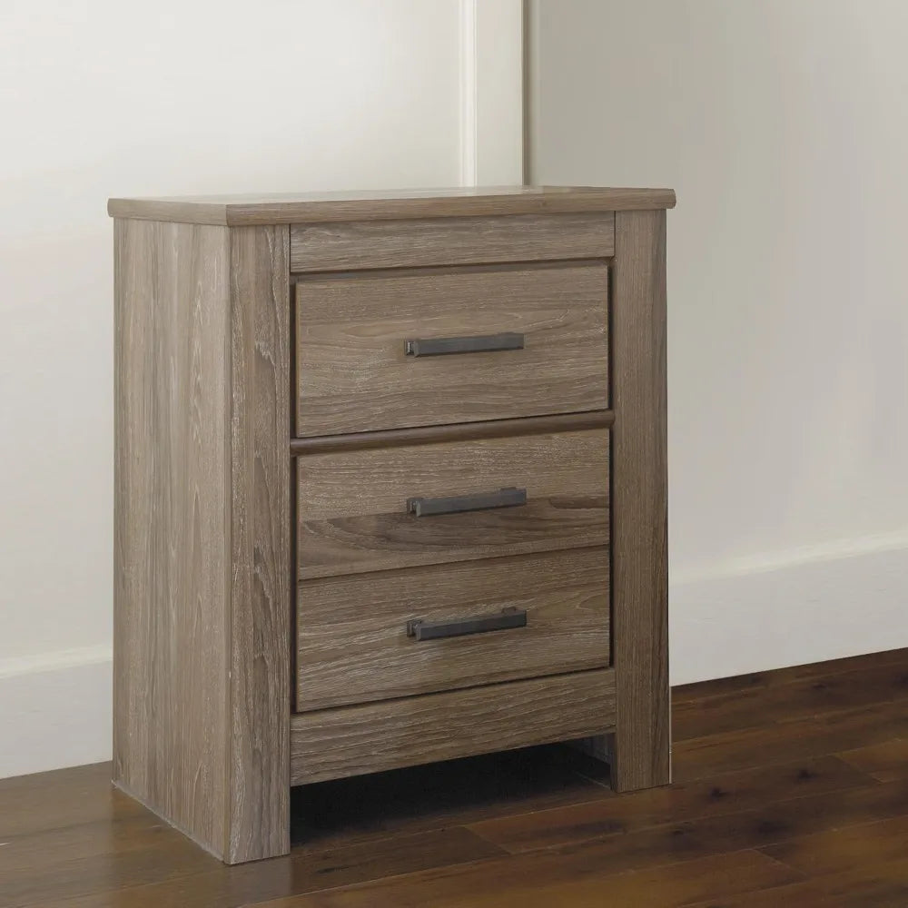 Zelen Rustic Contemporary 2 Drawer Nightstand, 29.45" Tall, Warm Gray