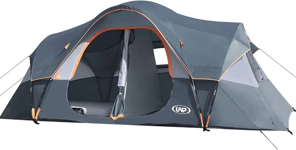 10-Person Family Camping Tent, Easy Setup, Waterproof, 2 Rooms, Large Mesh Windows for Ventilation