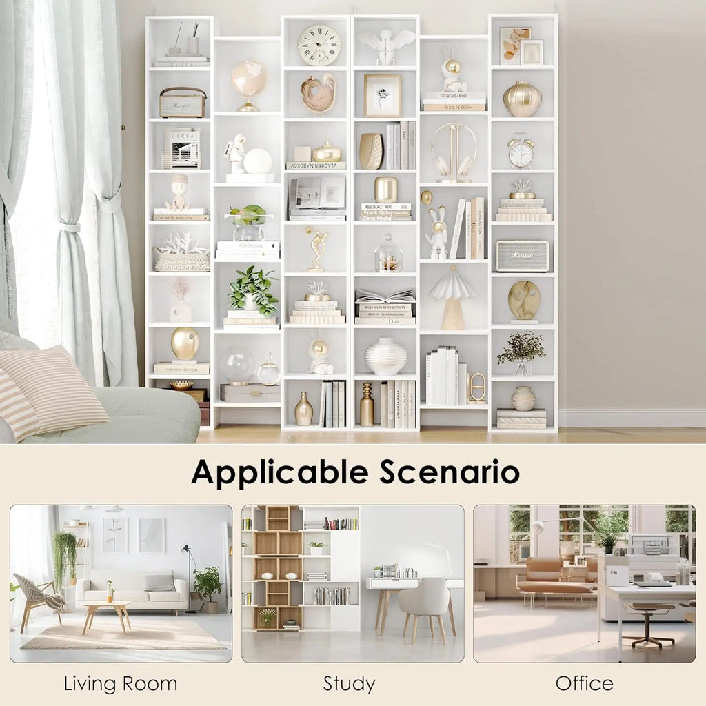 Triple Wide 8 Tier Media Storage Tower Rack, 71’’ Large CD DVD Storage Tower Rack with Adjustable Shelves, White Bookshelf,White