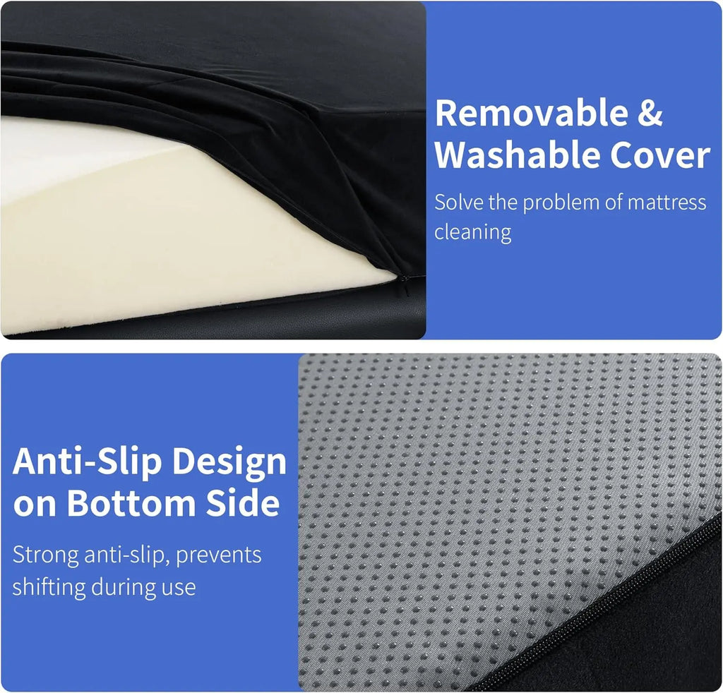 Ergonomic Curvy Foam Massage Bed Mattress Topper with Removable Velvet Cover, Non-Slip Lash Cushion for Beauty Salon, Black