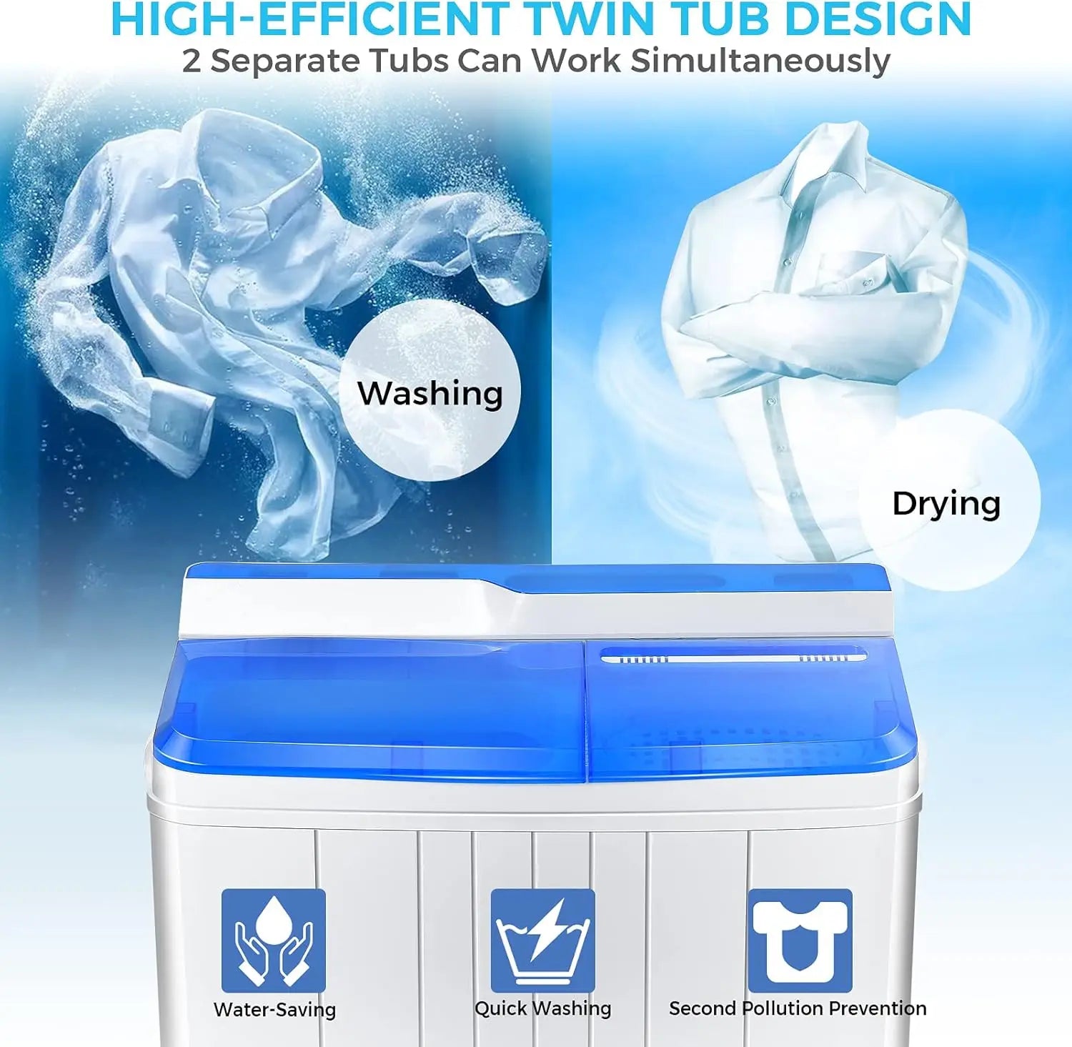 Portable Twin Tub Washer & Dryer, 13lbs Compact Laundry Machine with Drain Pump, Semi-Automatic Wash Spin for Dorm RV Apartment