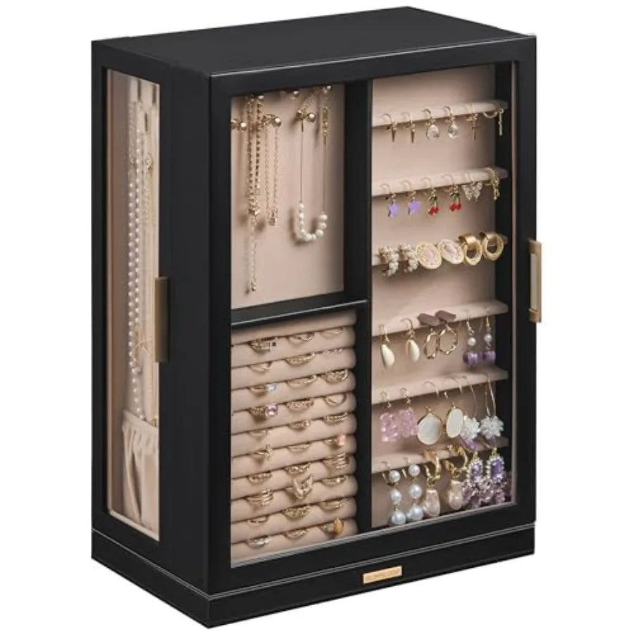 360° Rotating Jewelry Box with 9 Drawers Spacious Vertical Jewelry Organizer with Glass Window Jewelry Storage Case Dustproof a