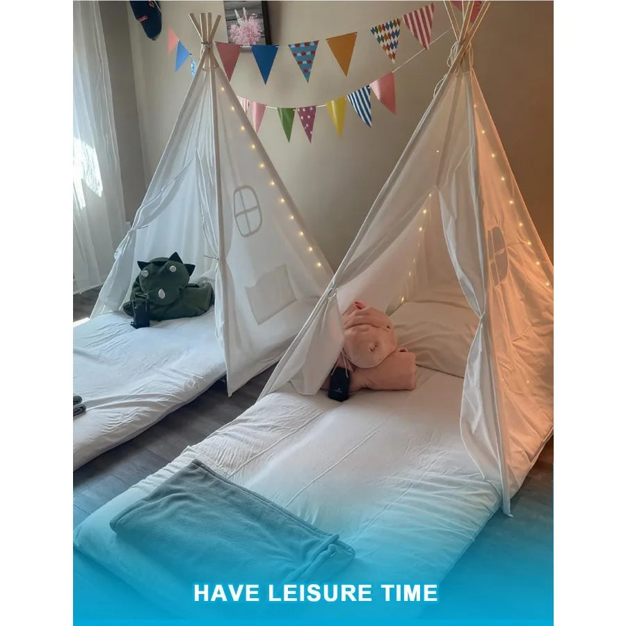 Wilwolfer 4 Pack Teepee Tent for Slumber Party with Lights Indoor Sleepover Play Tents for Girls Foldable Toddler Playhouse Whi