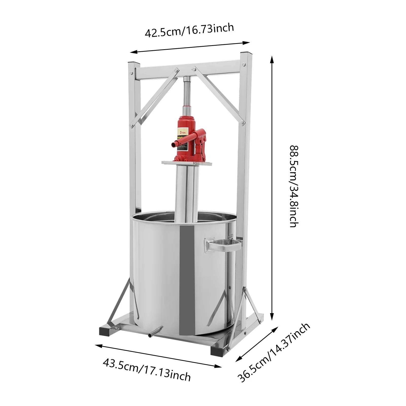 36L Fruit Wine Press 304 Stainless Steel Hydraulic Jack Press Extractor Stainless Steel Fruit Wine Press Max. Pressure: 3T