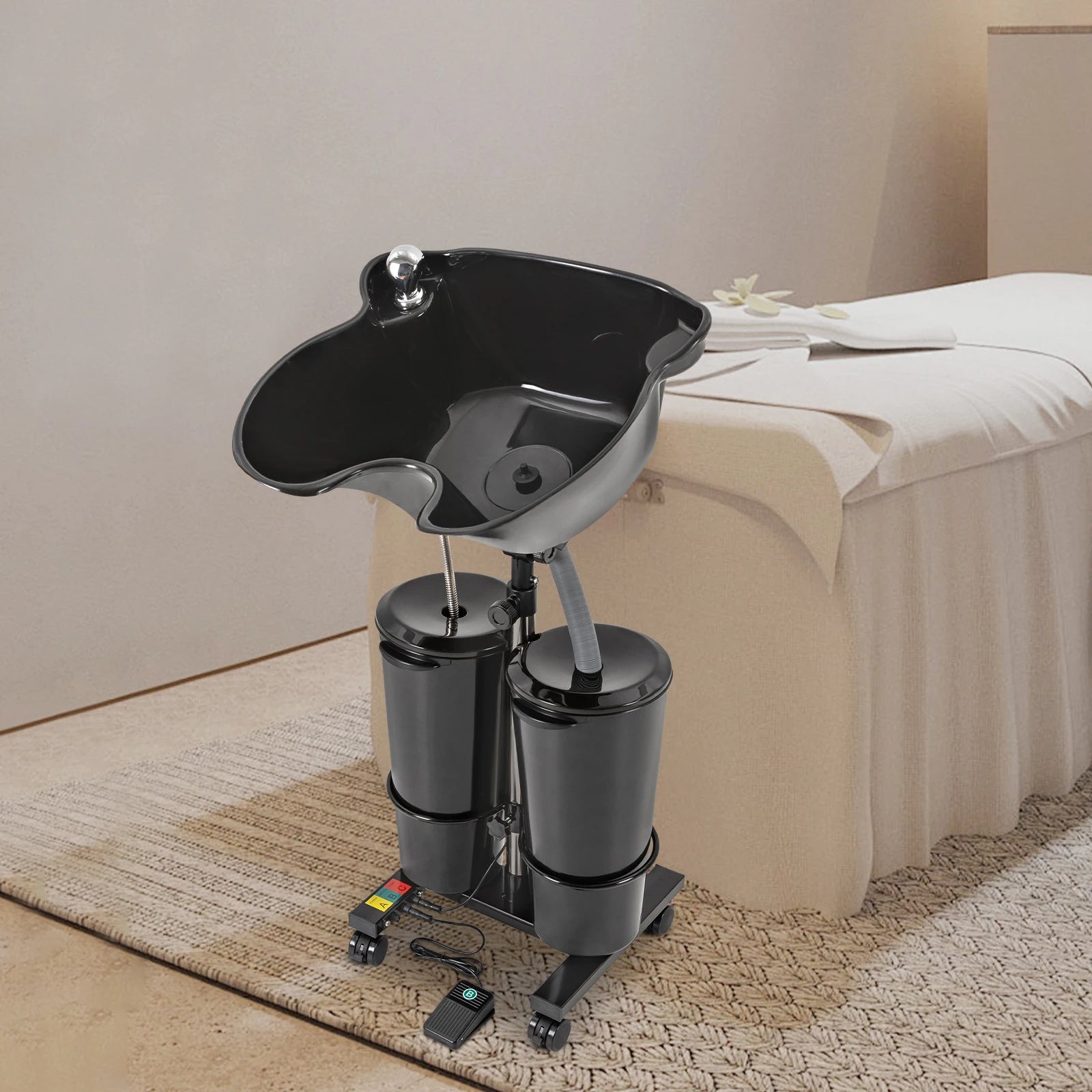 Portable Shampoo Basin with 2-Buckets Mobile Hair Wash Basin Height Adjustable For Salon Spa