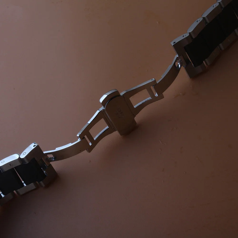18mm 19mm 20mm 21mm 22mm 24mm Stainless Steel Watch Bracelet Silver with Black Curved End Watchbands Women Men Metal Watch Strap