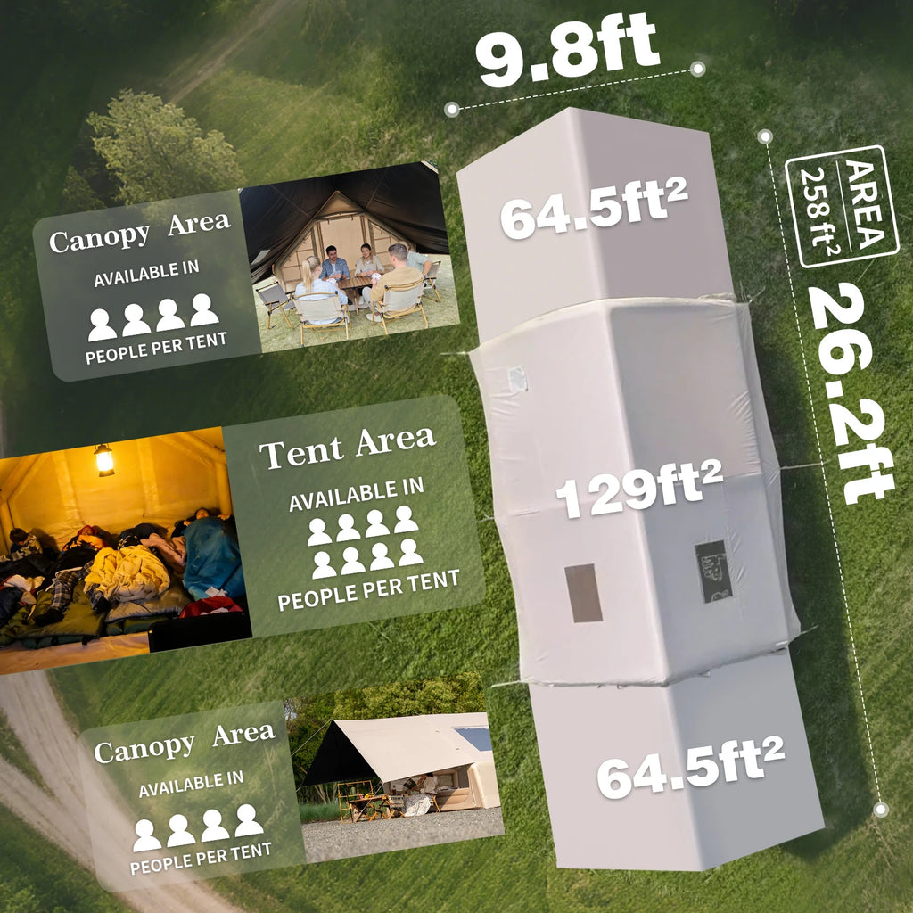 Inflatable Camping Tent 8-10 Person,129 Square Feets Large Inflatable Camping Tent with Stove Jack,Blow up Tent with Mesh Window