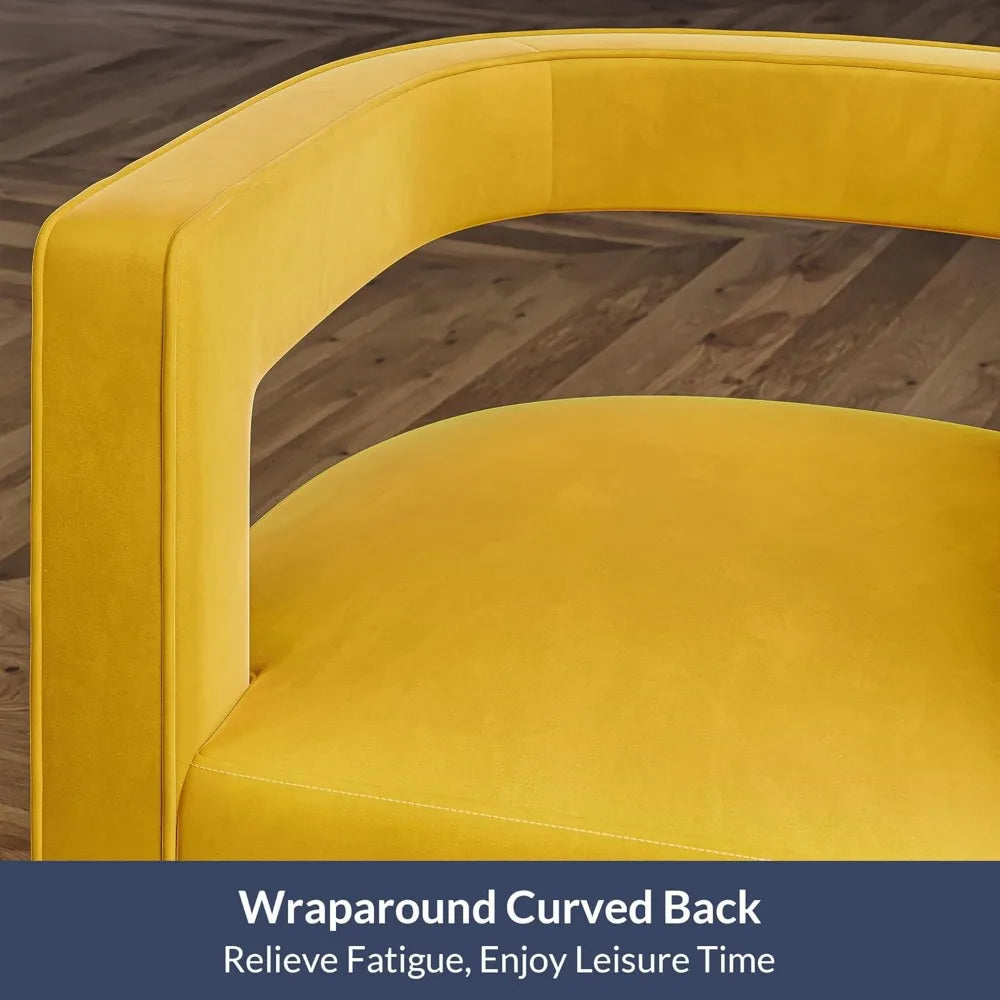 Swivel Barrel Accent Chair, Modern Upholstered Arm Comfy Velvet Curved Back Round Chair with Gold Base Wood Frame, 360 Degree f