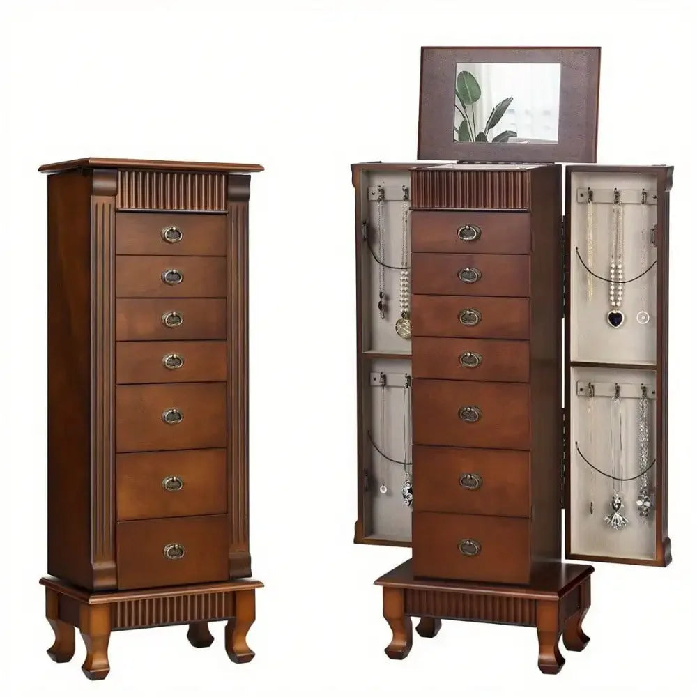 Jewelry Cabinet Armoire Box Storage Chest Stand Organizer Wood Christmas Gift