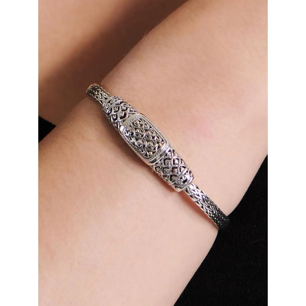 Sterling Silver 925 Bali Dragon Bone Tulang Naga Borobudur Wheat Paddy Chain Bracelet