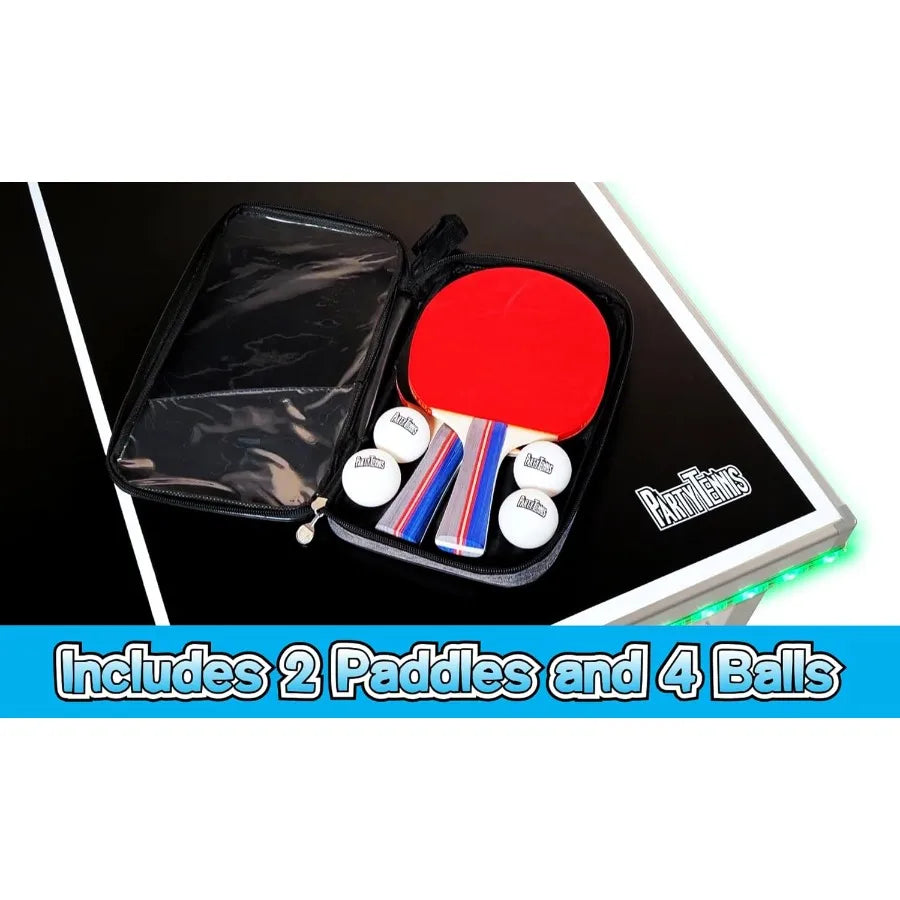 6 ft x 3 ft Mid-Size Portable Folding Indoor Outdoor Ping Pong Table Tennis Table with Optional LED Lights Game Room Not Full S
