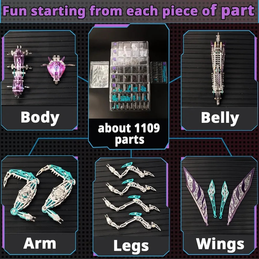 3D Metal Puzzle 1000 Pieces DIY Mechanical Building Kit for Adults Difficult Model Kit for Men Women Birthday Christmas Purple