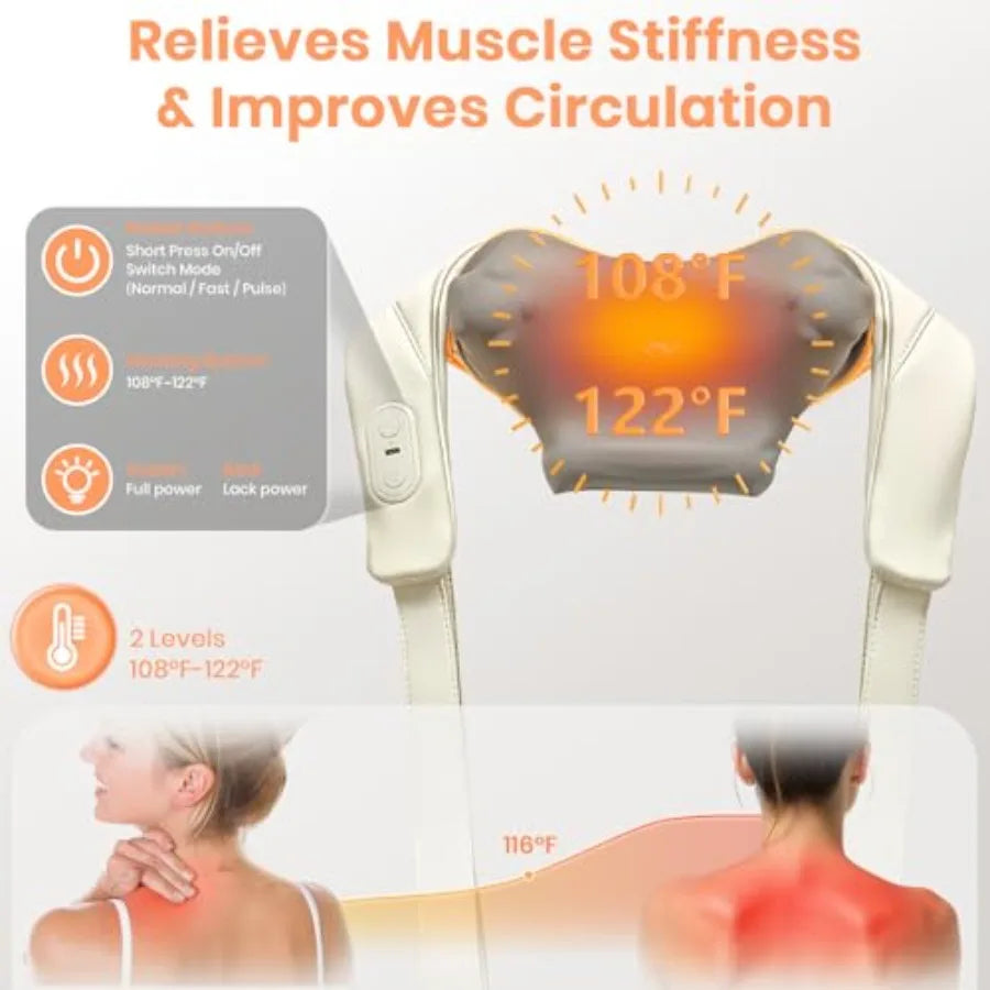 2025 NEW Shiatsu Neck Massager with Heat Brushless Design for Pain Relief and Deep Tissue Therapy 3 Adjustable Modes for Relaxi
