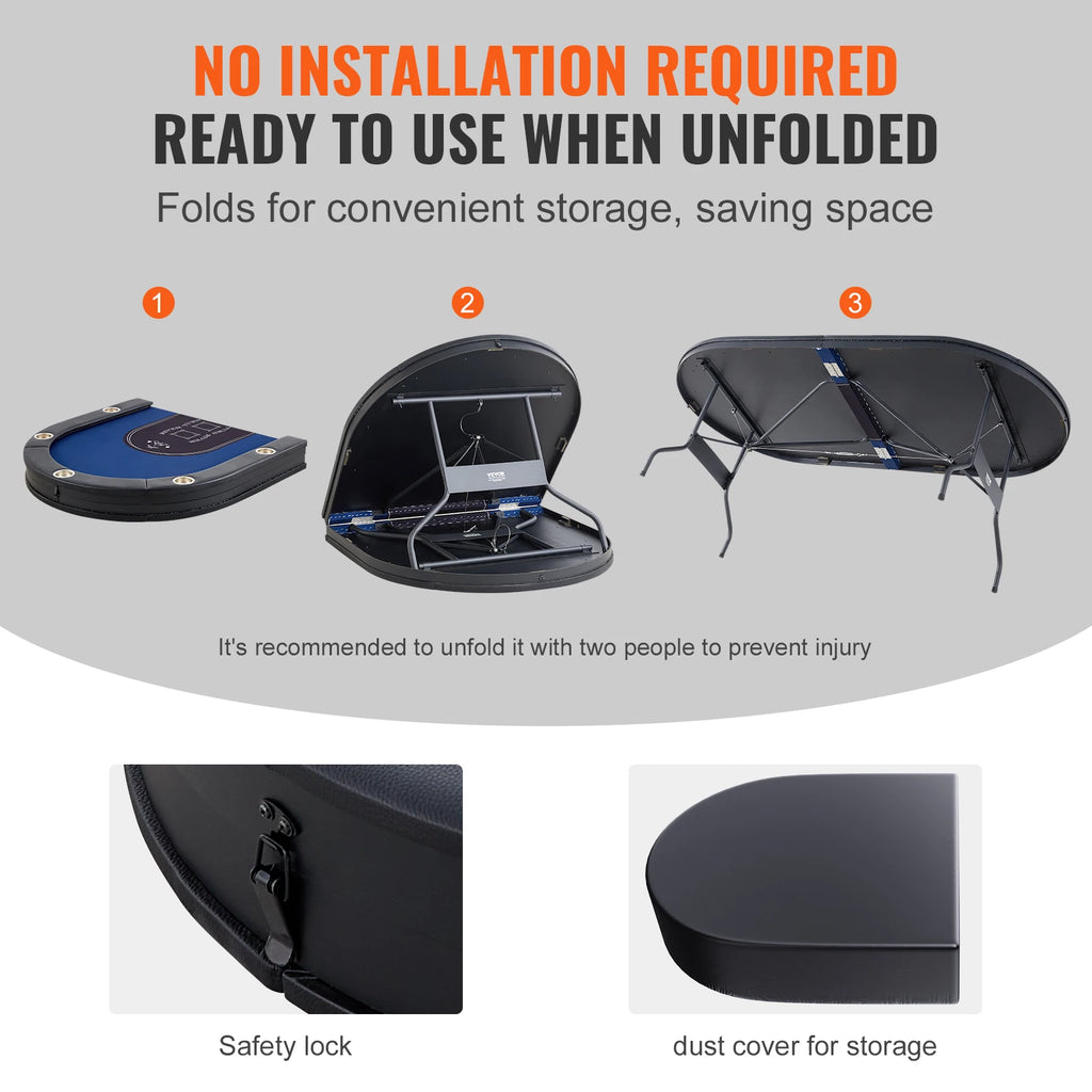 SucceBuy 10 Player Poker Table 84" Blackjack Texas Holdem Poker Table Folding Card Board Game Table Oval Casino Leisure Table