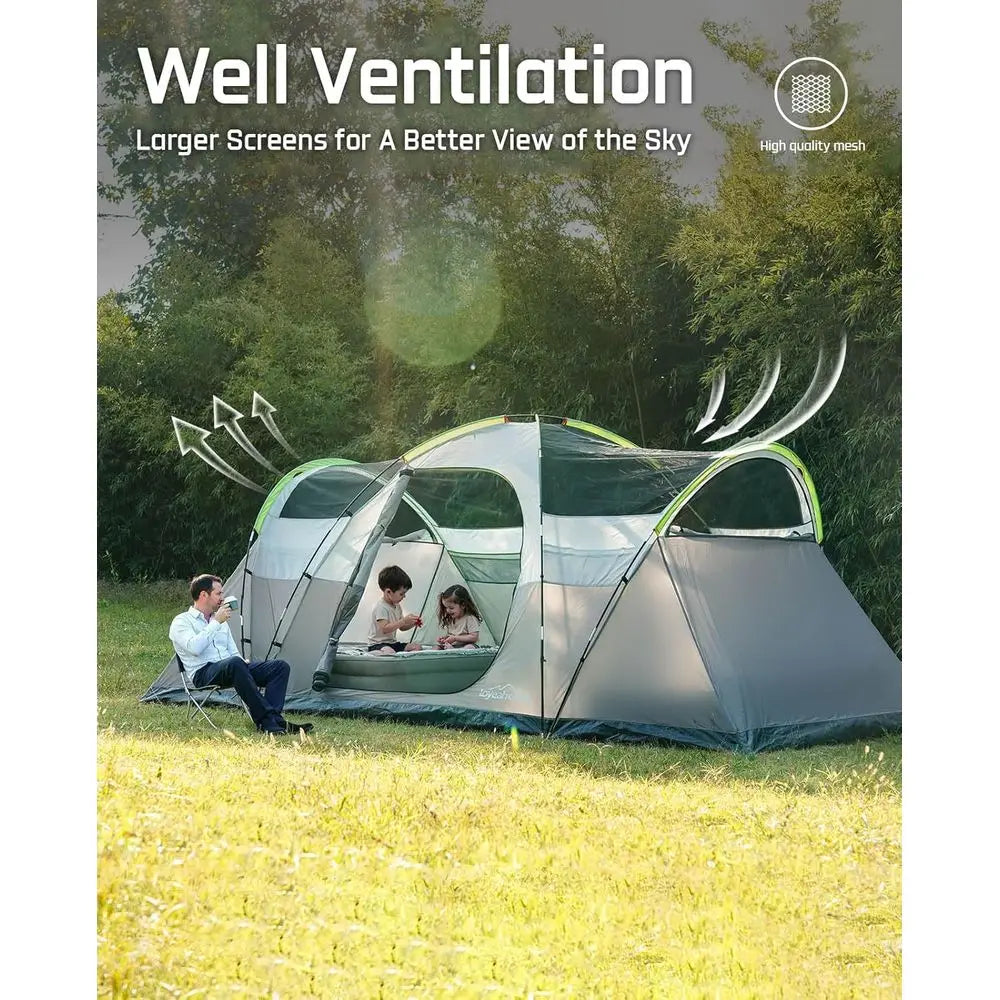 8-Person Family Camping Tent with 3 Rooms: Waterproof and Semi-Freestanding Dome Tent for Outdoor Adventures with Spacious Inter
