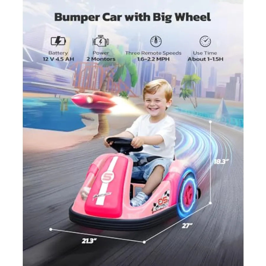 Toddler Bumper Car with Big Wheels 2.2 Mph Ride On Toys for Toddlers DIY Stickers 12V Electric Bumper Cars for Bluetoot