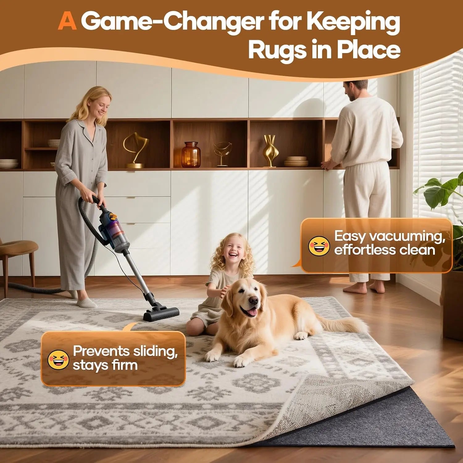 Non-Slip Cushioned Rug Pad, 8x10 Ft, Felt and Silicone Backing for Hardwood Floors, Anti-Skid Mat