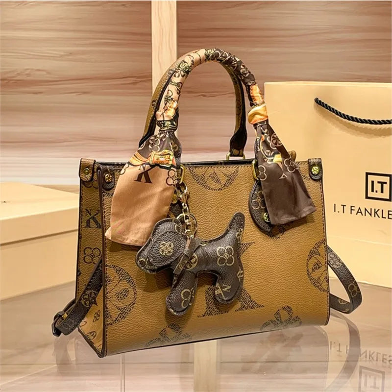 Light luxury brand women's handbag 2025 new autumn and winter fashion high-end sense contrasting color shoulder bag tote bag