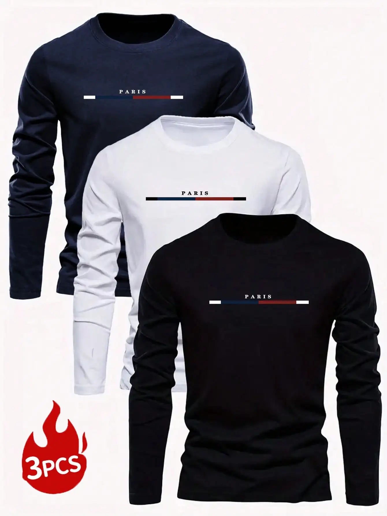 3pcs Men's Minimalist Letter Print Long Sleeve T-Shirts for Casual Daily Wear, Autumn Fall Style