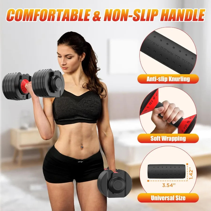 Adjustable Dumbbells Set with AntiSlip Handle and Dual Safety Locking System for Full Body Workout: Versatile 25 52.5 55 LBS We