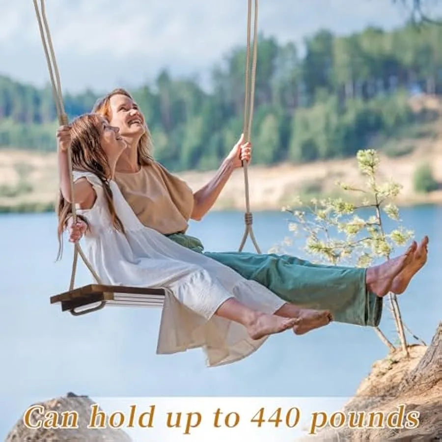 2 Pcs Wood Swing Seat Carbonized Hanging Tree Swing Adjustable Anticorrosive Waterproof Wooden Swing 440lbs Load Indoor Outdoor