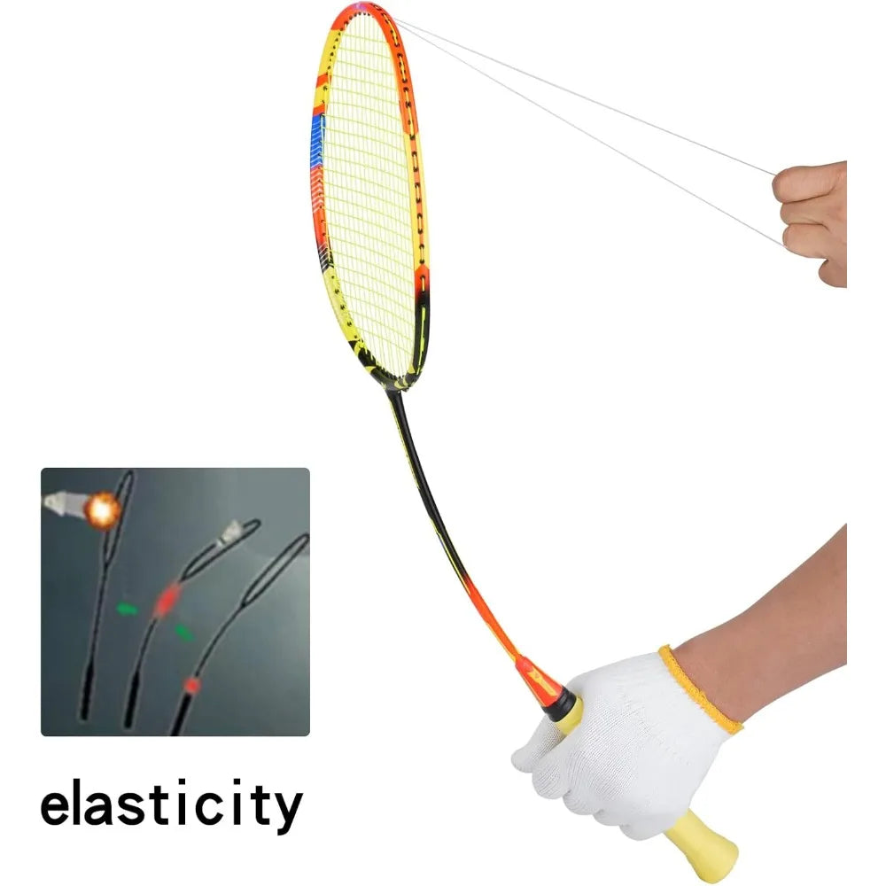 Graphite Badminton Racket Set - 4 Pre-Strung 6U Super Lightweight Racquets with Overgrips, 2 Durable Bags & Tapes