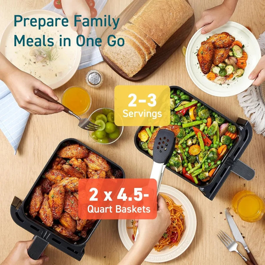 Dual Air Fryer 9Qt 10-in-1 Fresh Balanced Meals for Family and with Double Baskets Sync Cook Finish to Bake Roast Reheat Broil