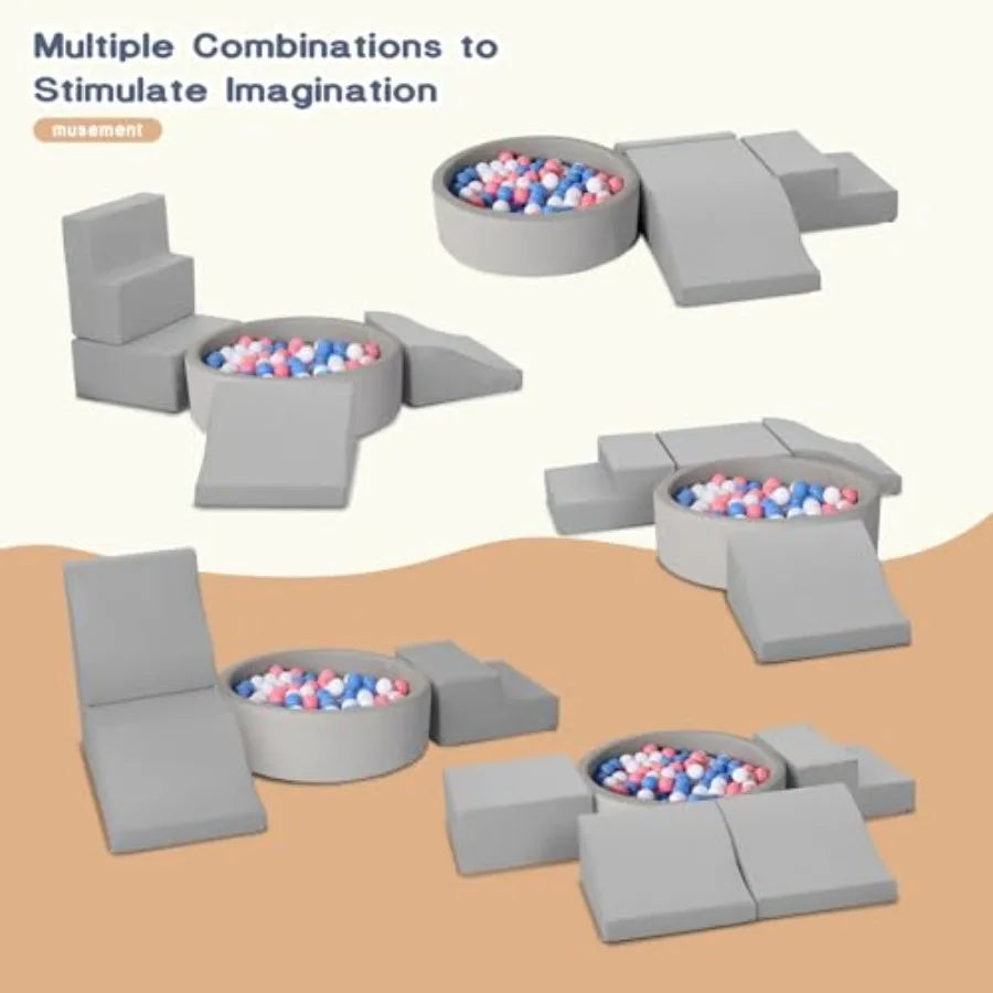 Foam Climbing Blocks for Toddler: with 4-Piece PU Leather Climbing Toys and a Ball Pit - Foam Ball Pit for Toddlers -