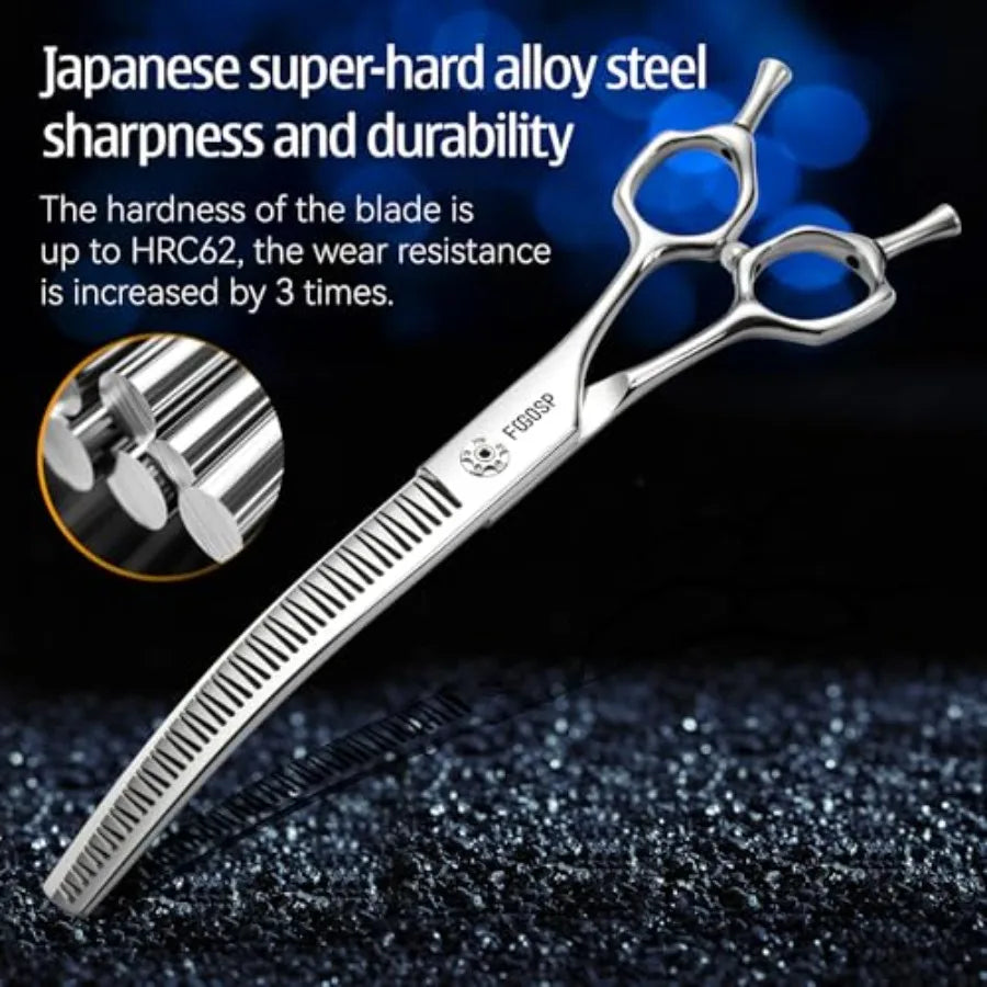 Professional 3D Curved Chunkers Dog Grooming Scissors 7.5in Magic Thinning Shears for Dogs Pet Cat Light Cutting Feel No Marks